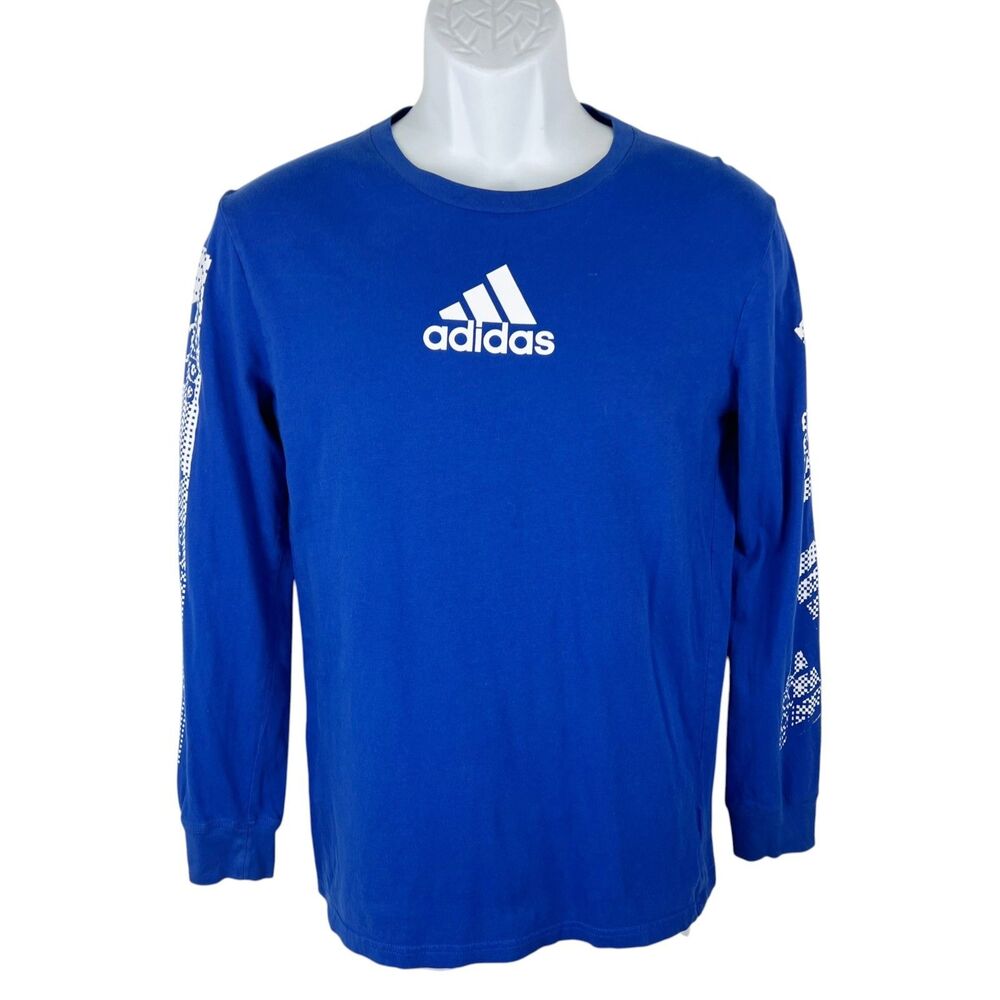 Adidas Long Sleeve Shirt Youth Large Blue Logo Active Casual Tee